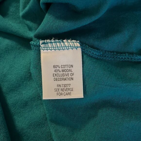 Elle sleeveless blue/green top with ruffled collar and bow. Banded hemline. SZ L - Picture 9 of 12